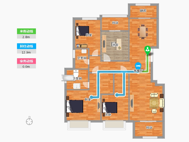 陕西省-西安市-蔷薇公馆19号楼,20号楼147㎡-112.86-户型库-动静线