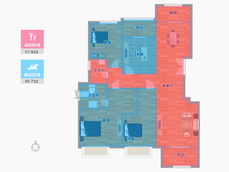 陕西省-西安市-蔷薇公馆19号楼,20号楼147㎡-112.86-户型库-动静分区