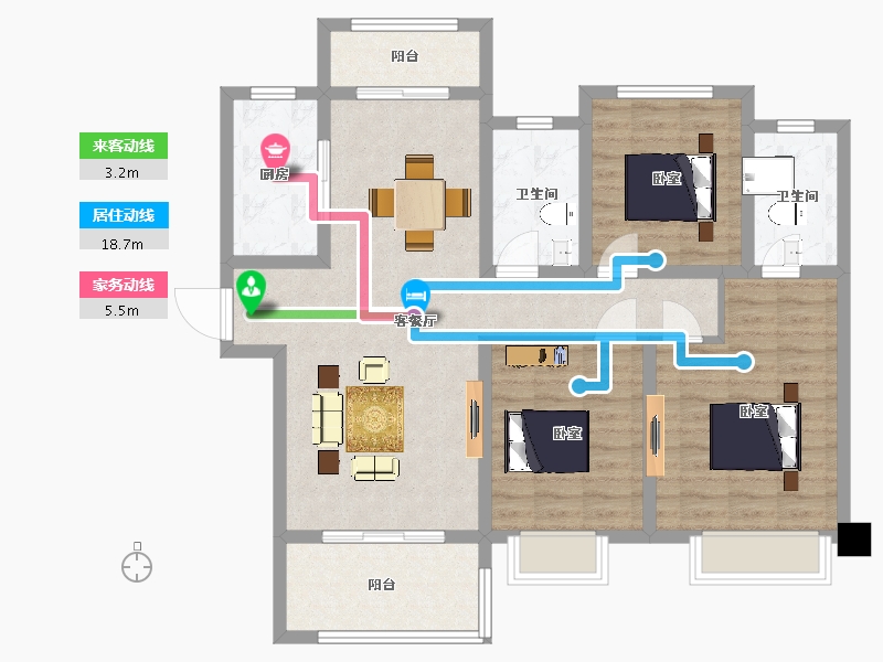 陕西省-西安市-远洋合能枫丹唐悦7,8,9,11号楼126㎡-100.80-户型库-动静线