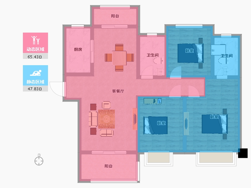 陕西省-西安市-远洋合能枫丹唐悦7,8,9,11号楼126㎡-100.80-户型库-动静分区