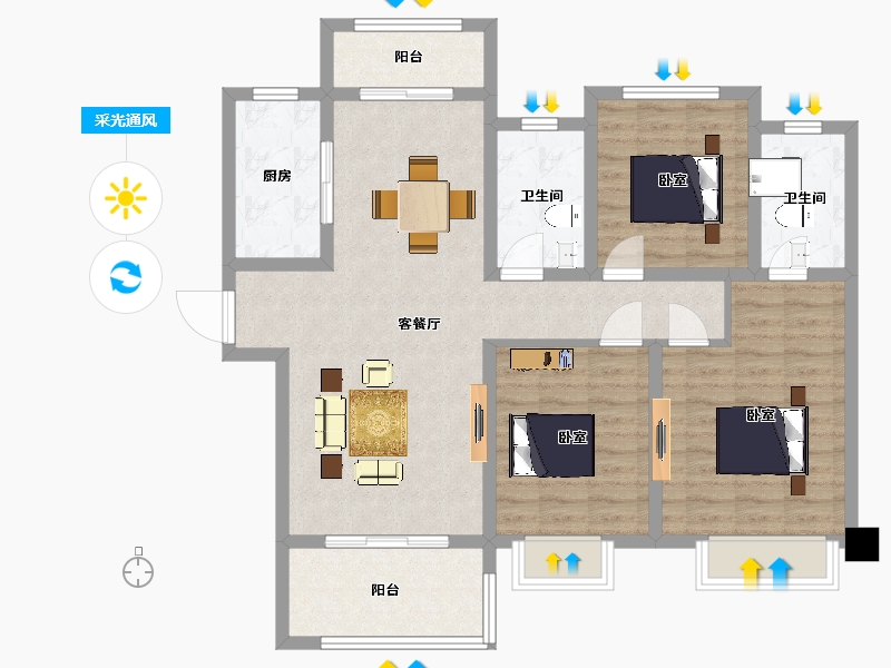 陕西省-西安市-远洋合能枫丹唐悦7,8,9,11号楼126㎡-100.80-户型库-采光通风