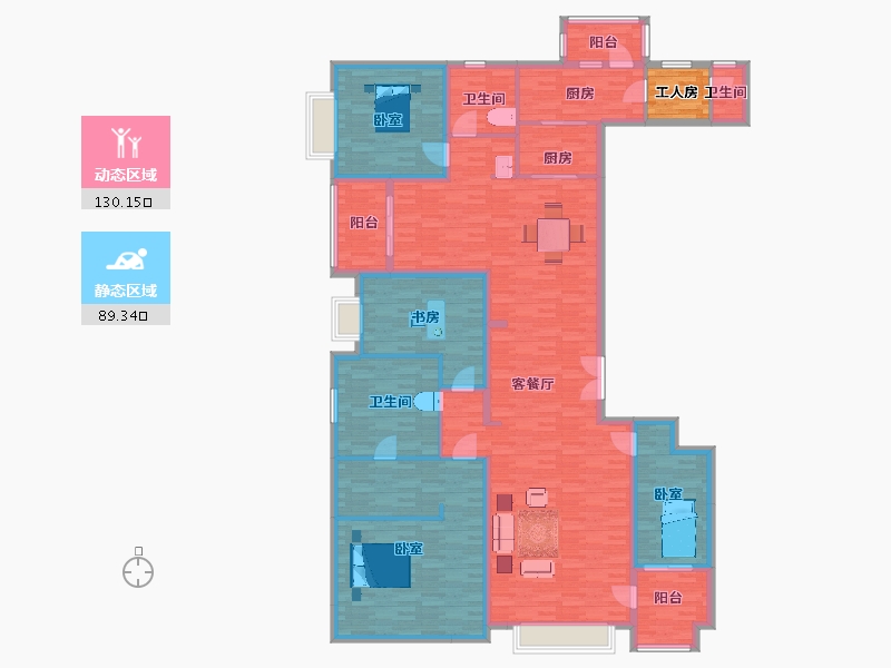 陕西省-西安市-西安恒大悦龙台3号楼255m²-204.00-户型库-动静分区