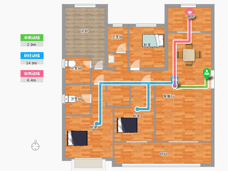 陕西省-西安市-阳光城檀悦4号楼,5号楼172m²-127.91-户型库-动静线