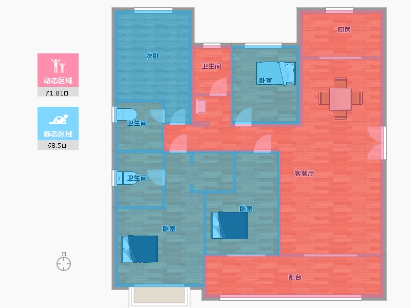 陕西省-西安市-阳光城檀悦4号楼,5号楼172m²-127.91-户型库-动静分区