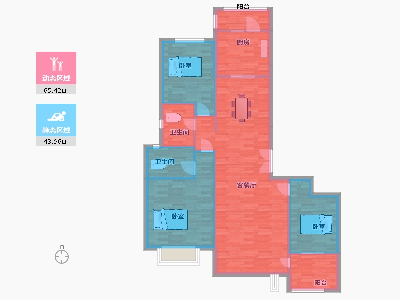 陕西省-西安市-西安恒大悦龙台2号楼155m²-99.68-户型库-动静分区