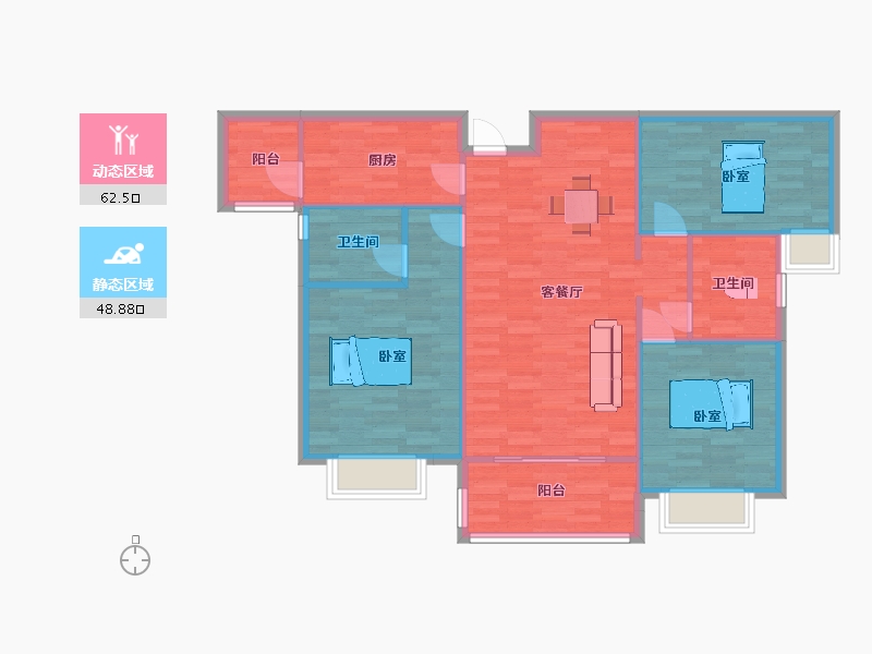 陕西省-西安市-西安恒大悦龙台1号楼128㎡-102.00-户型库-动静分区