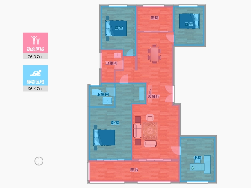 陕西省-西安市-保亿公元印163㎡-130.63-户型库-动静分区