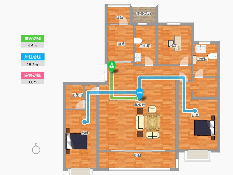 陕西省-西安市-中国铁建西派国际C户型165m²-144.97-户型库-动静线