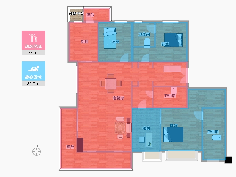 陕西省-西安市-中国铁建西派国际218㎡-174.16-户型库-动静分区