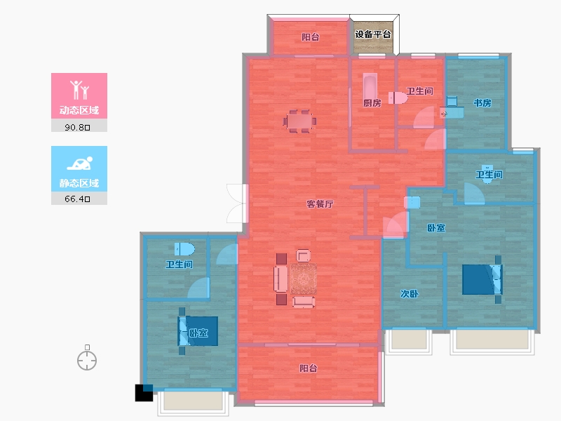 陕西省-西安市-中国铁建西派国际180㎡-146.87-户型库-动静分区