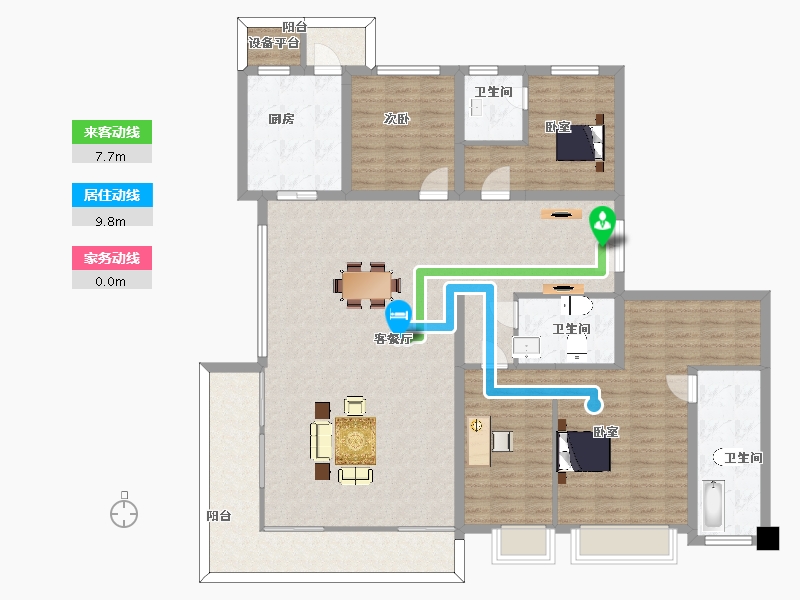 陕西省-西安市-中国铁建西派国际A户型218m²-153.05-户型库-动静线