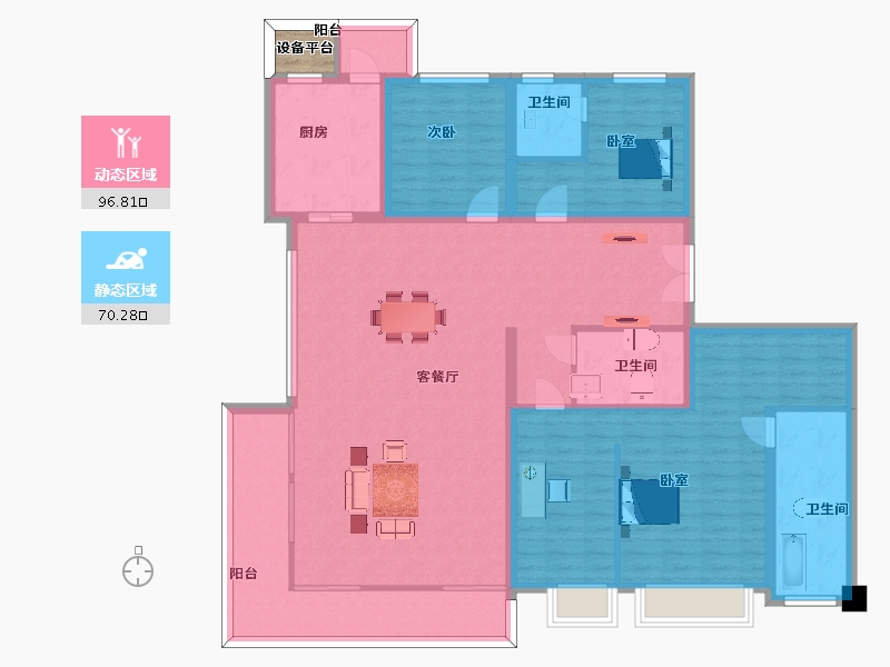 陕西省-西安市-中国铁建西派国际A户型218m²-153.05-户型库-动静分区