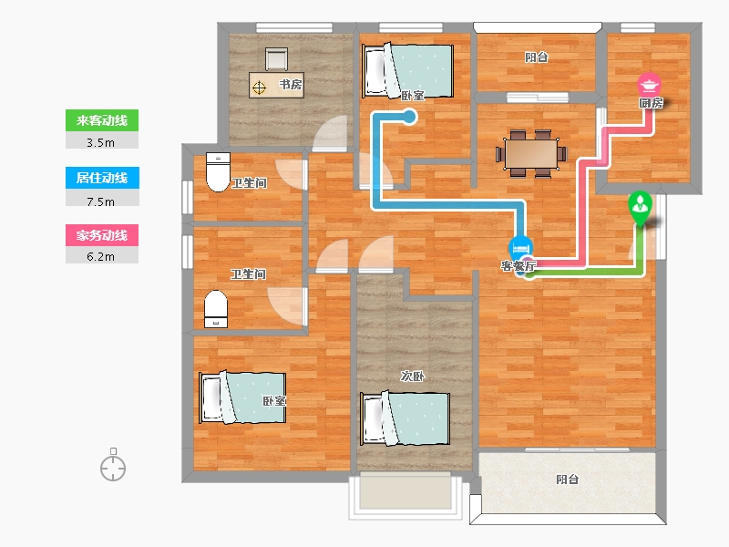 陕西省-西安市-蓝光公园华府1号楼,二期1号楼A1栋132m²-103.19-户型库-动静线