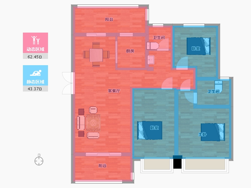 陕西省-西安市-蓝光公园华府122㎡-93.74-户型库-动静分区