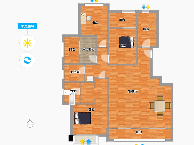 陕西省-西安市-龙记玖玺145㎡-118.87-户型库-采光通风