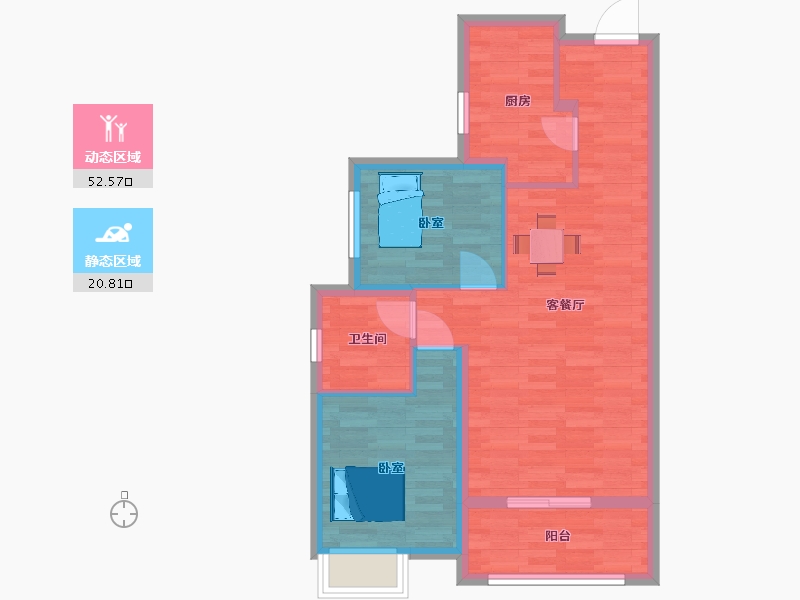 陕西省-西安市-华远辰悦82㎡-65.60-户型库-动静分区