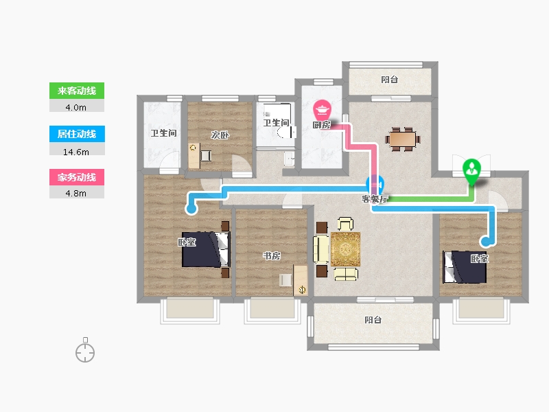 陕西省-西安市-碧桂园珑悦2号楼,11号楼,14号楼140㎡-107.35-户型库-动静线