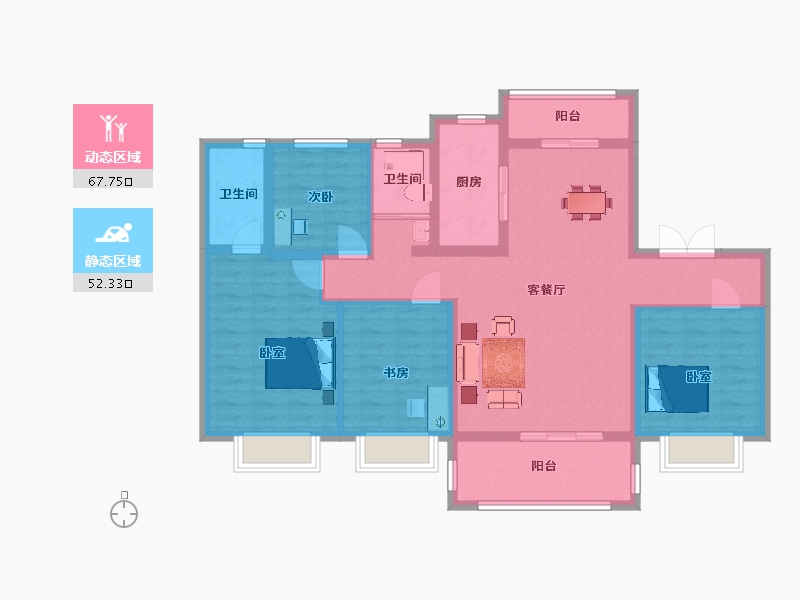 陕西省-西安市-碧桂园珑悦2号楼,11号楼,14号楼140㎡-107.35-户型库-动静分区