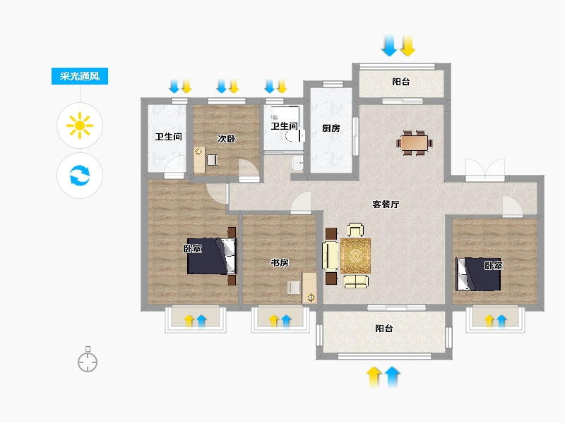 陕西省-西安市-碧桂园珑悦2号楼,11号楼,14号楼140㎡-107.35-户型库-采光通风