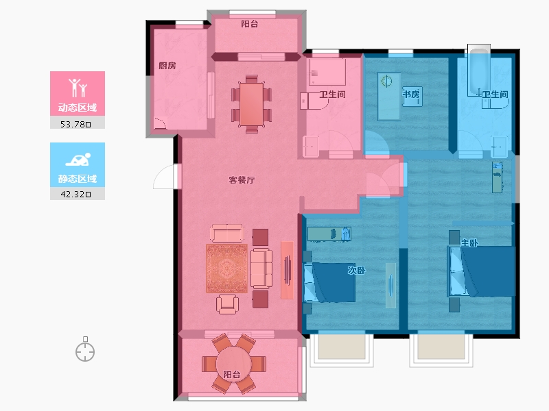 陕西省-西安市-世茂璀璨倾城二期3,二期24,二期28楼120㎡-84.40-户型库-动静分区