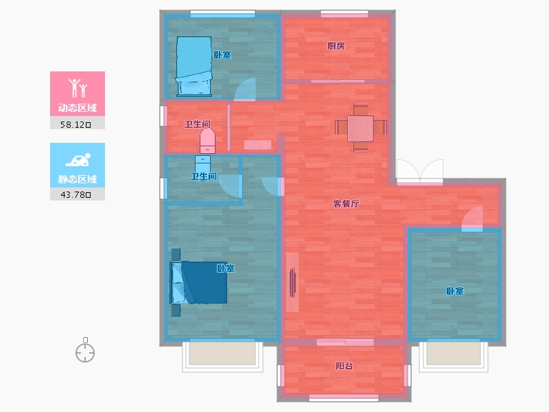 陕西省-西安市-碧桂园珑悦3号楼,1号楼130㎡-91.54-户型库-动静分区