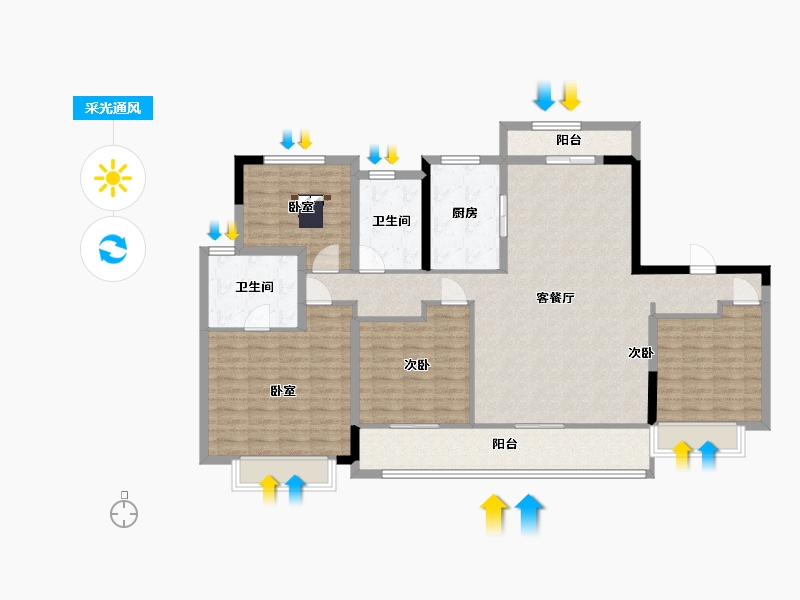 陕西省-西安市-世茂璀璨倾城二期24号楼165㎡-132.00-户型库-采光通风