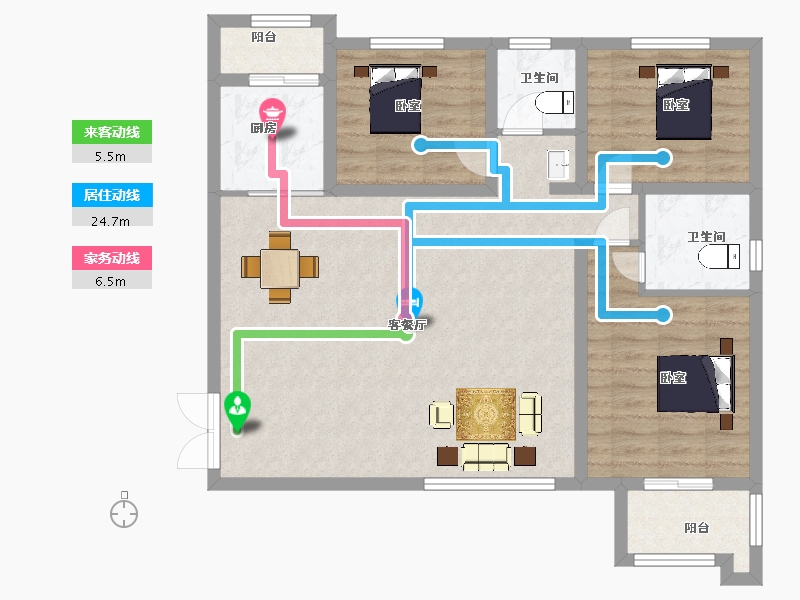 陕西省-西安市-颐合府12号楼,13号楼131㎡-97.17-户型库-动静线