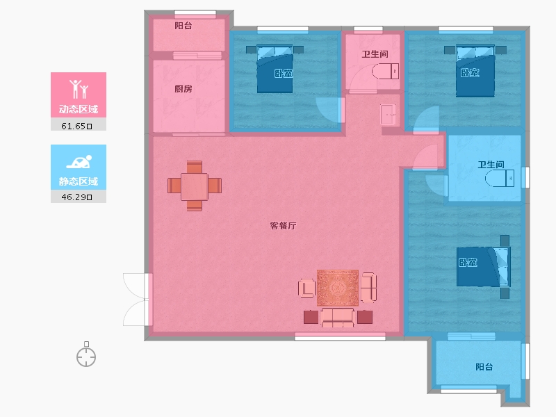 陕西省-西安市-颐合府12号楼,13号楼131㎡-97.17-户型库-动静分区