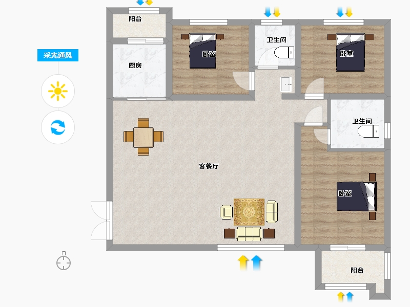 陕西省-西安市-颐合府12号楼,13号楼131㎡-97.17-户型库-采光通风