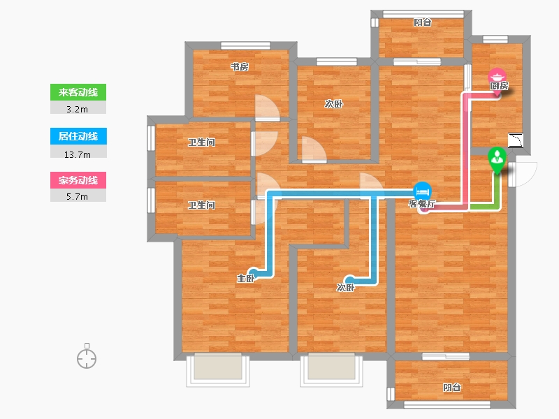 陕西省-西安市-世茂璀璨倾城二期7号楼136㎡-99.95-户型库-动静线