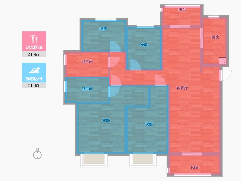 陕西省-西安市-世茂璀璨倾城二期7号楼136㎡-99.95-户型库-动静分区