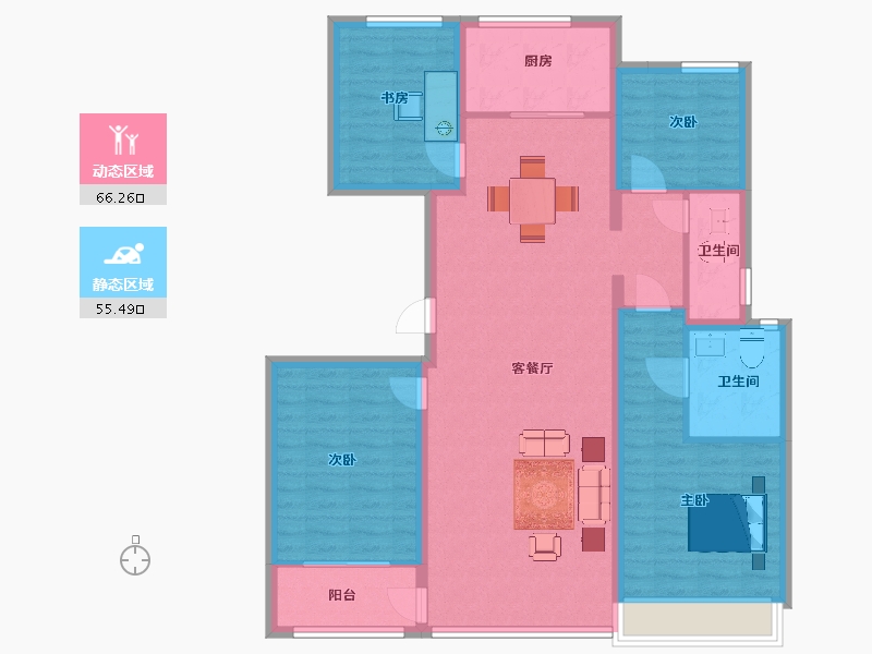 陕西省-西安市-世园大公馆上林艺境5号楼,上林艺境4号楼146.66㎡-109.68-户型库-动静分区