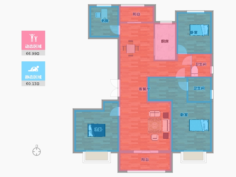 陕西省-西安市-湾流142㎡-113.99-户型库-动静分区