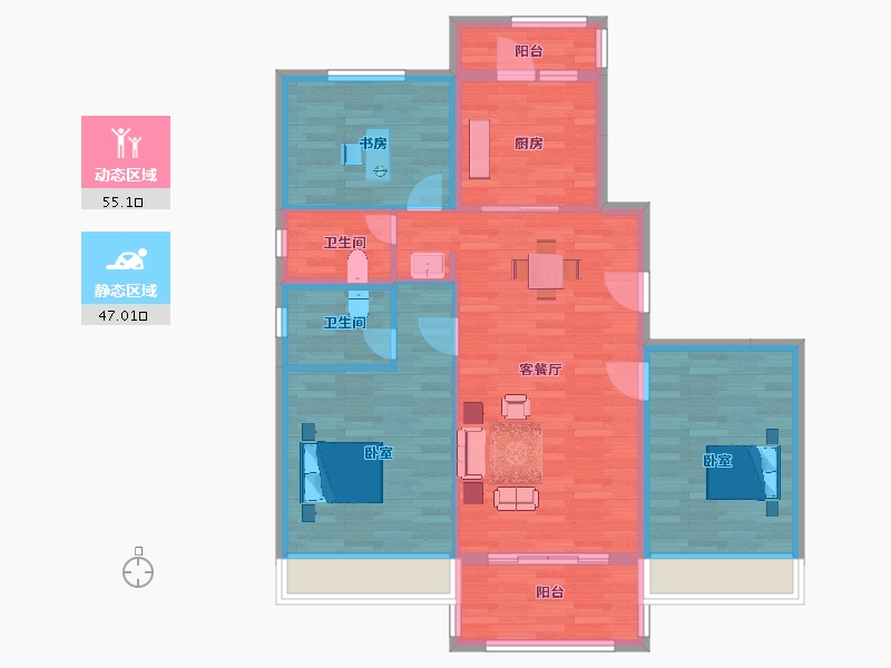 陕西省-西安市-碧桂园阅江府1号楼115㎡-92.00-户型库-动静分区