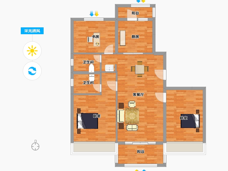 陕西省-西安市-碧桂园阅江府1号楼115㎡-92.00-户型库-采光通风