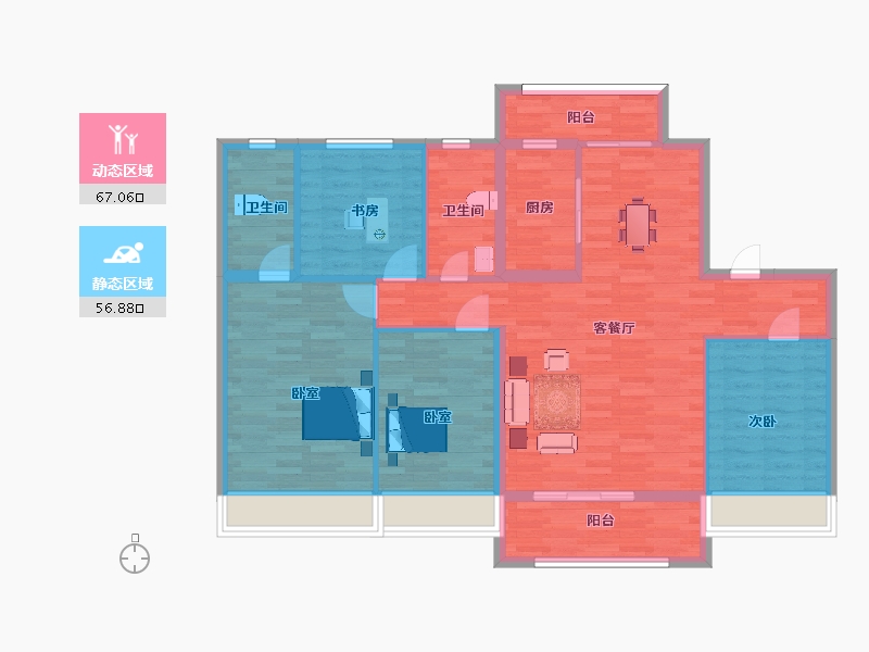 陕西省-西安市-碧桂园阅江府2号楼140㎡-112.00-户型库-动静分区