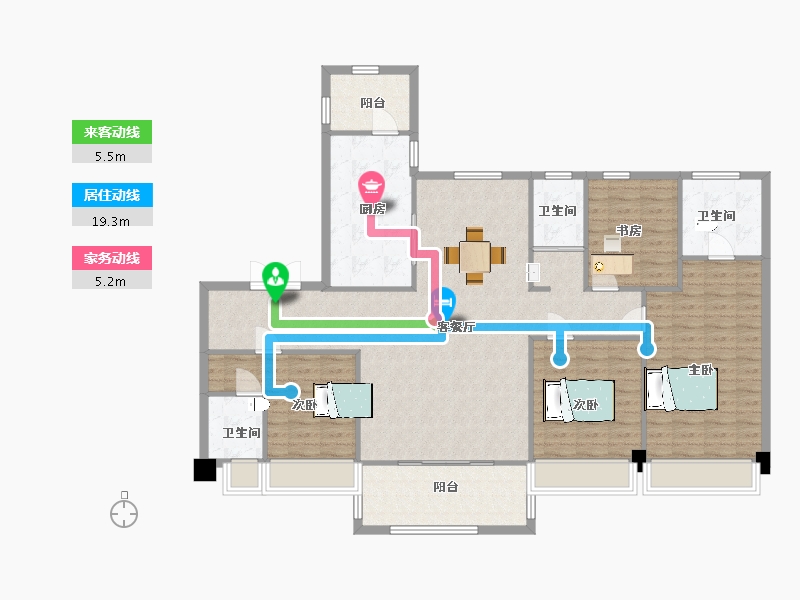 陕西省-西安市-碧桂园阅江府4号楼180㎡-144.23-户型库-动静线