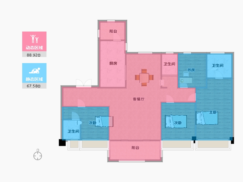 陕西省-西安市-碧桂园阅江府4号楼180㎡-144.23-户型库-动静分区