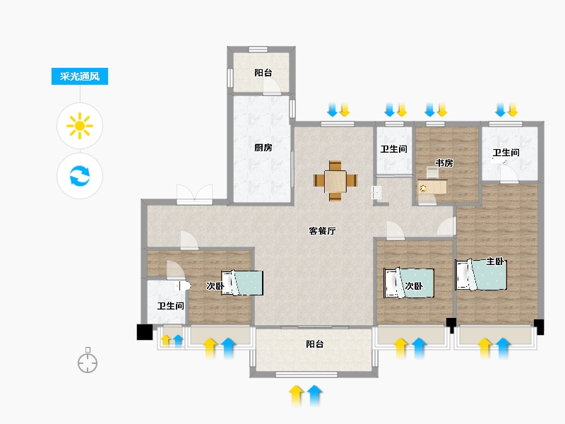 陕西省-西安市-碧桂园阅江府4号楼180㎡-144.23-户型库-采光通风