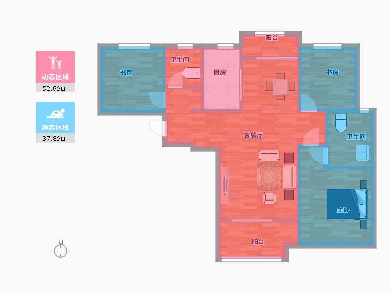 陕西省-西安市-汇悦城120㎡-82.13-户型库-动静分区