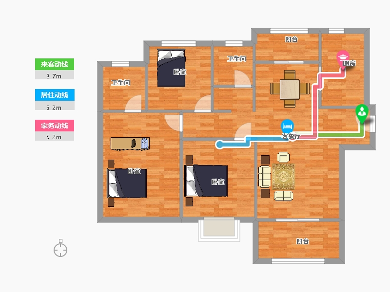 陕西省-西安市-汇悦城129㎡-89.90-户型库-动静线