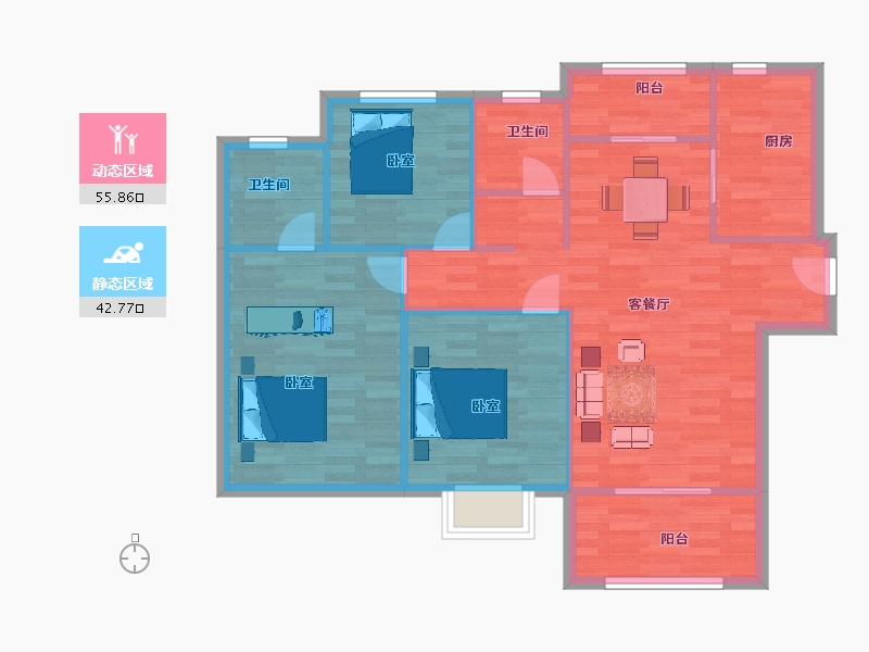 陕西省-西安市-汇悦城129㎡-89.90-户型库-动静分区