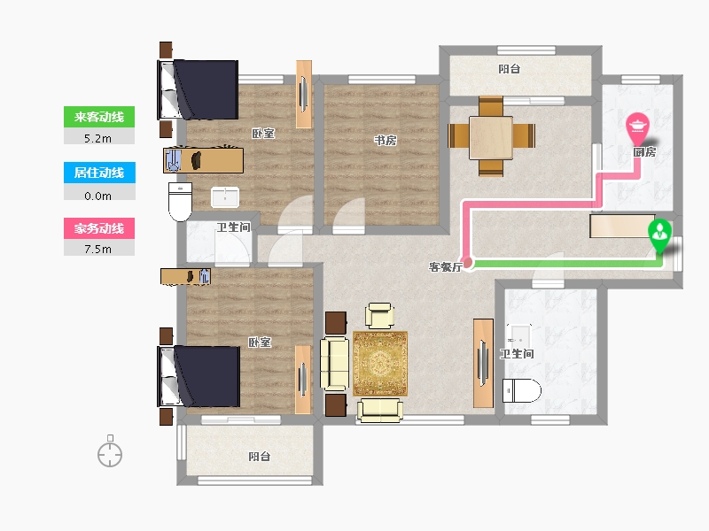 陕西省-西安市-科达东御兰汀5号楼120㎡-106.72-户型库-动静线