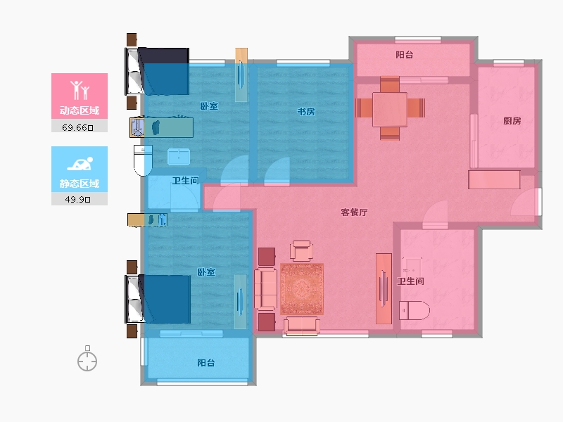 陕西省-西安市-科达东御兰汀5号楼120㎡-106.72-户型库-动静分区