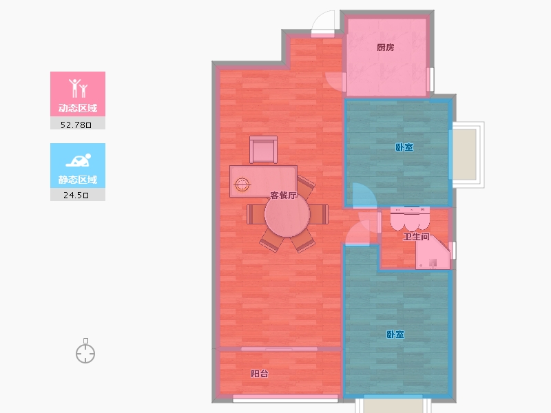 陕西省-西安市-灞业大境96㎡-70.76-户型库-动静分区