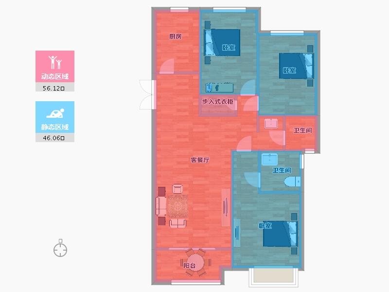 陕西省-西安市-西港碧水湾10号楼128㎡-93.49-户型库-动静分区