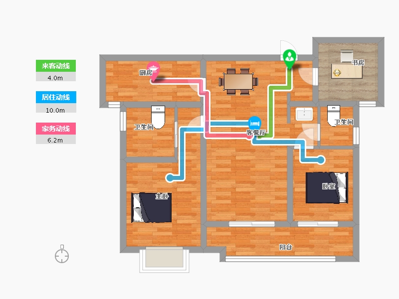 陕西省-西安市-清凉云晖4号楼110㎡-74.35-户型库-动静线