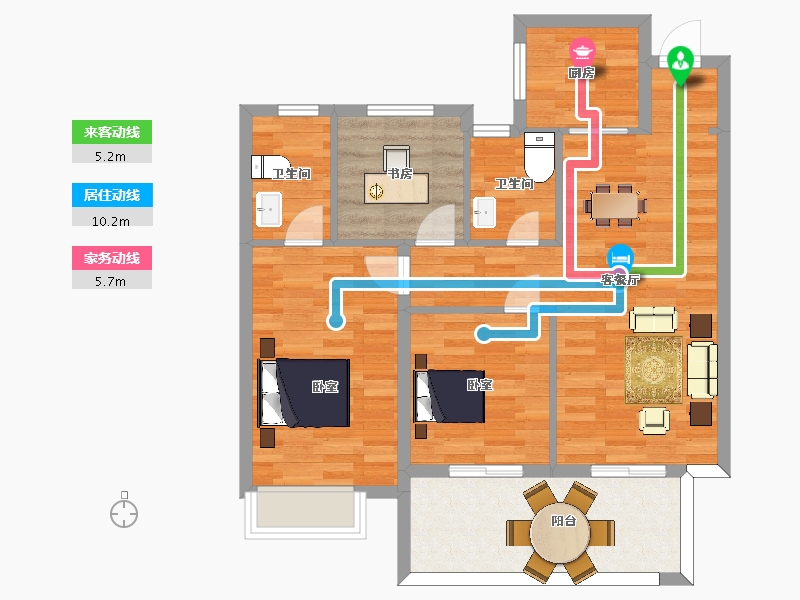 陕西省-西安市-华宇东原阅境8号楼,9号楼108㎡-81.54-户型库-动静线