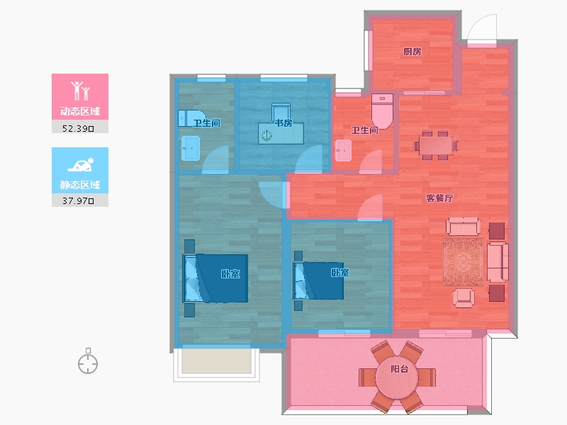 陕西省-西安市-华宇东原阅境8号楼,9号楼108㎡-81.54-户型库-动静分区