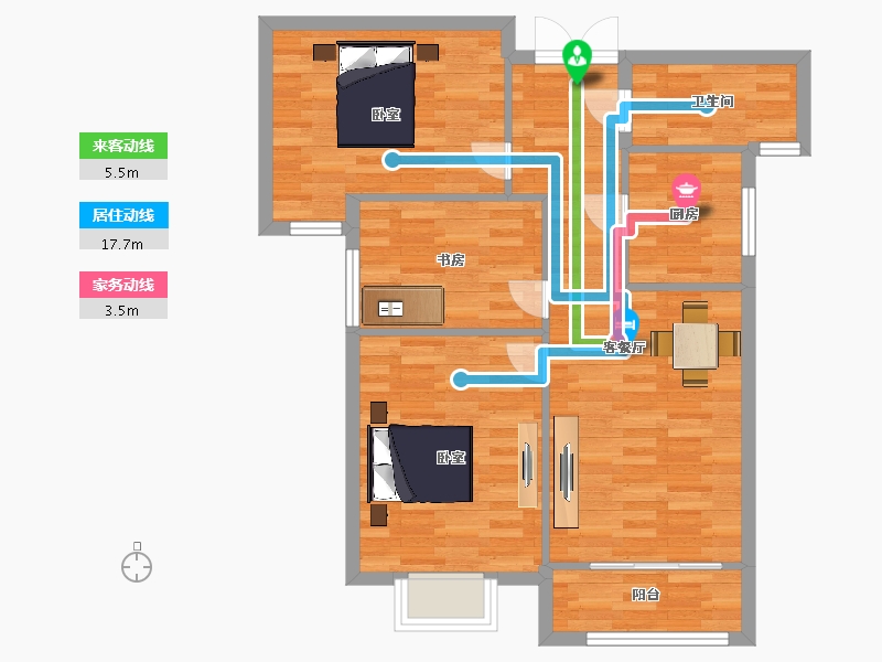 陕西省-西安市-金泰经开花城94m²-75.20-户型库-动静线